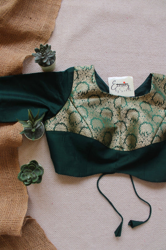 Green Gulnaar Brocade Blouse - Eternity by Sakshi