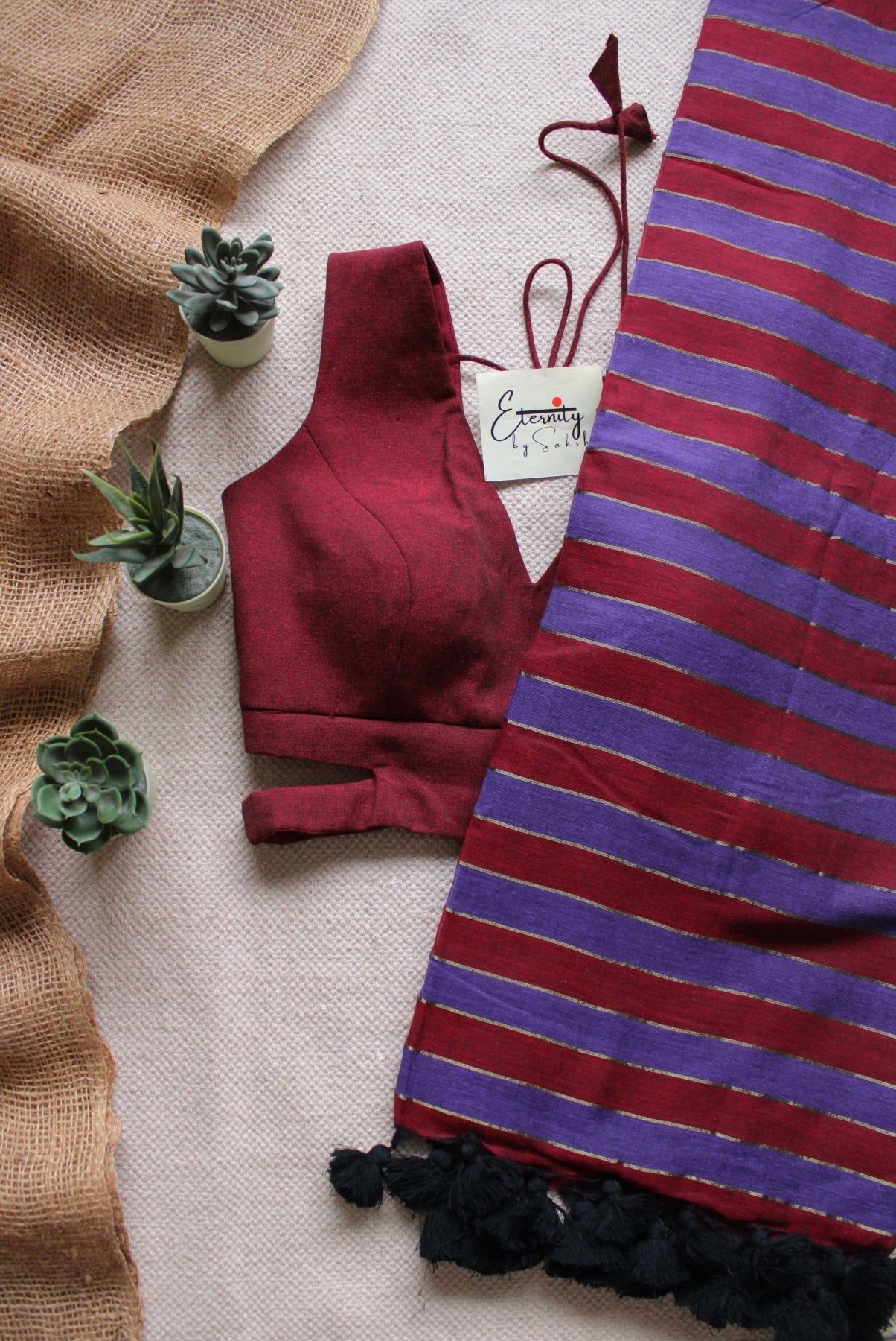 Mulberry Silsila Saree +Maroon Cutout Stretchable Blouse Combo - Eternity by Sakshi