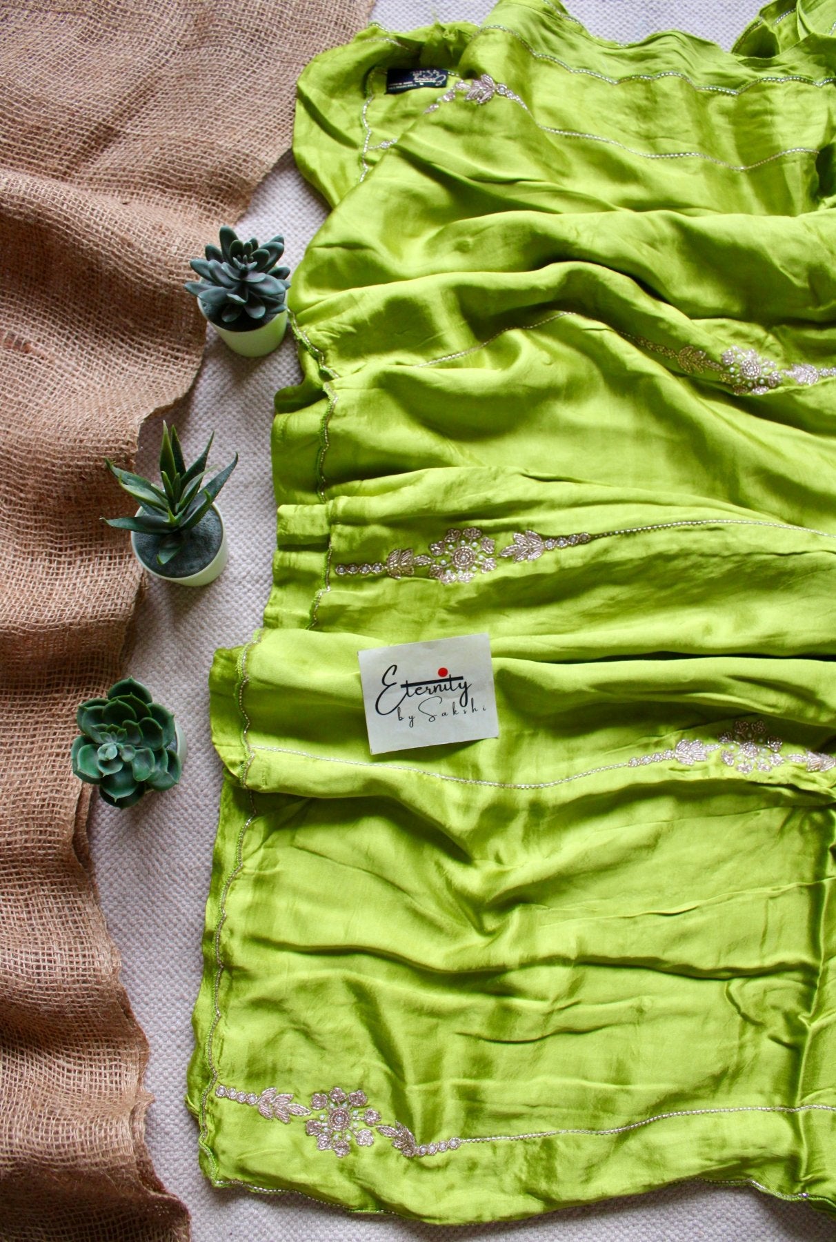 Lime Modal Handwork Saree - Eternity by Sakshi