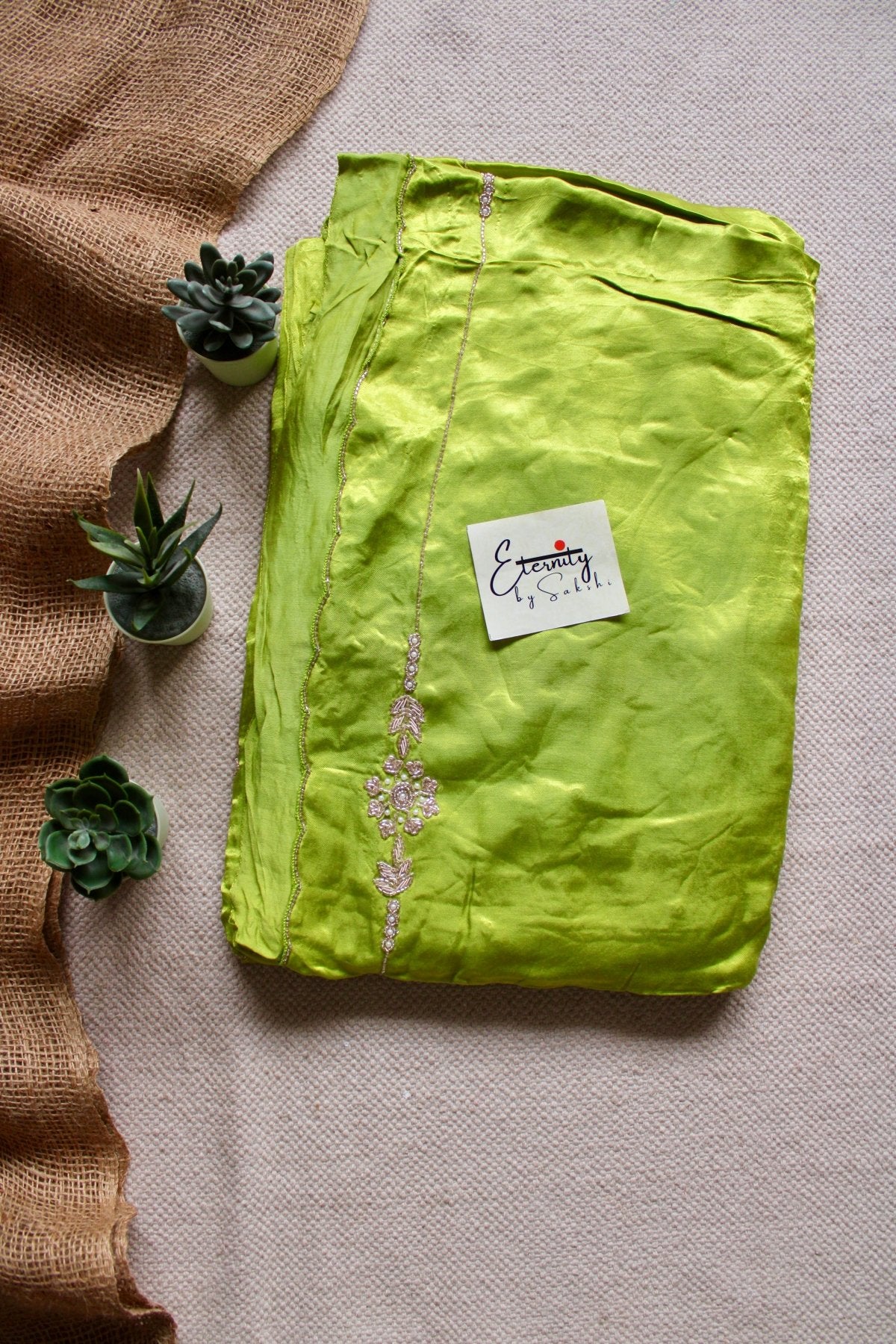 Lime Modal Handwork Saree - Eternity by Sakshi