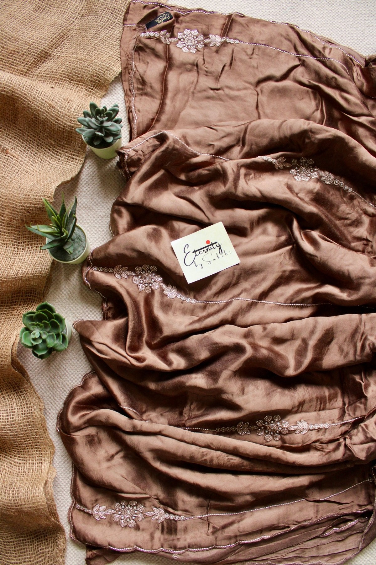 Cappuccino Modal Handwork Saree - Eternity by Sakshi