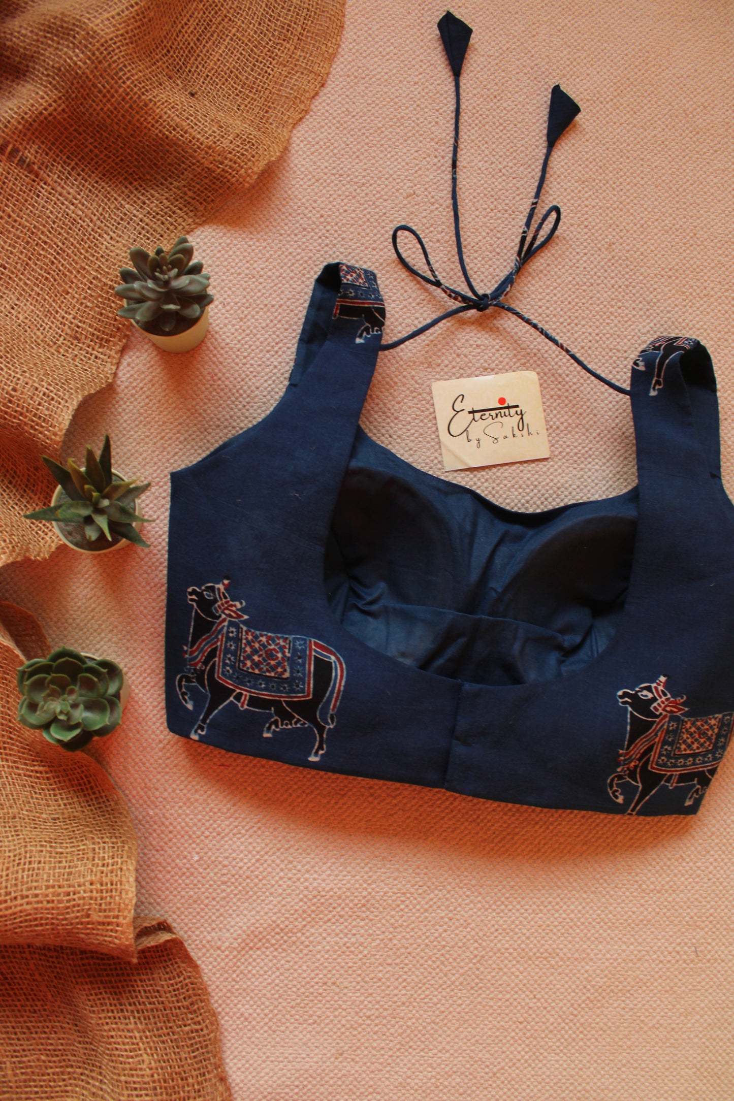 Blue Gauri Ajrakh Boatneck Blouse