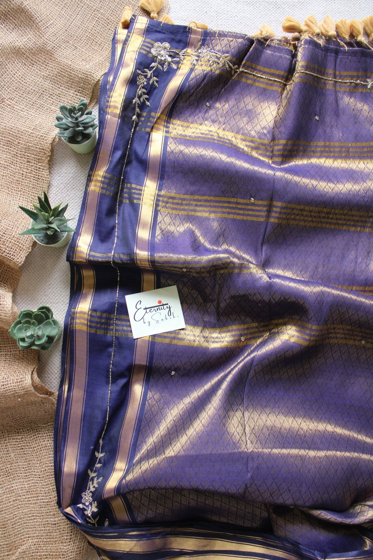 Navy Blue Jacquard Handwork Saree - Eternity by Sakshi