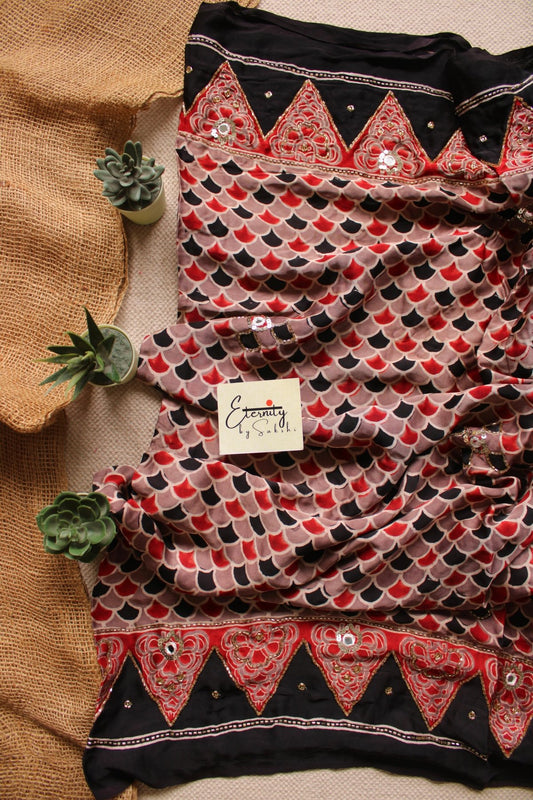 Zivara Ajrakh Modal Silk Handwork Saree - Eternity by Sakshi