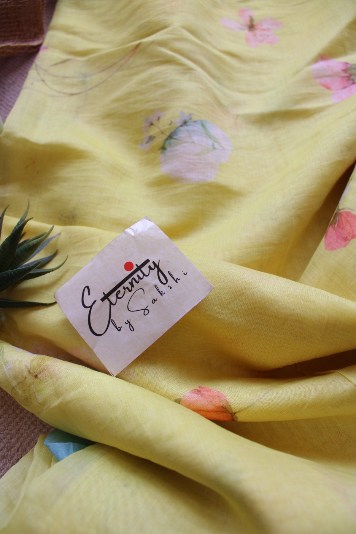 Yellow Digital Print Chanderi Cotton Saree - Eternity by Sakshi