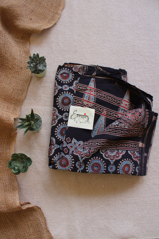 Midnight Black Ajrakh Saree - Eternity by Sakshi