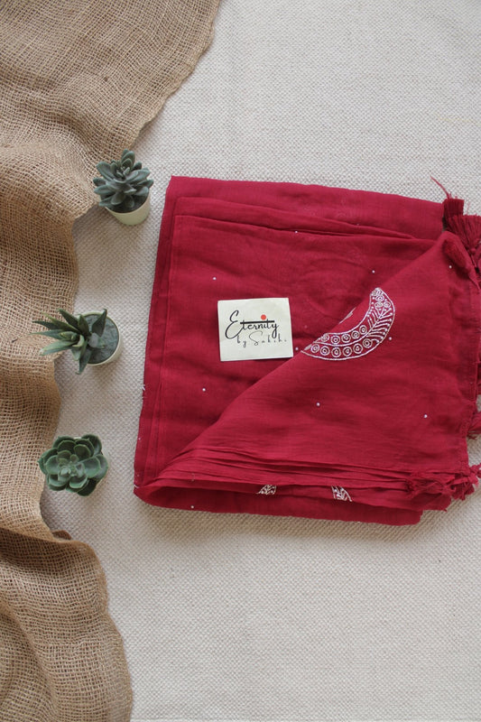 Cherry Red Chand Tara Handwork Saree - Eternity by Sakshi