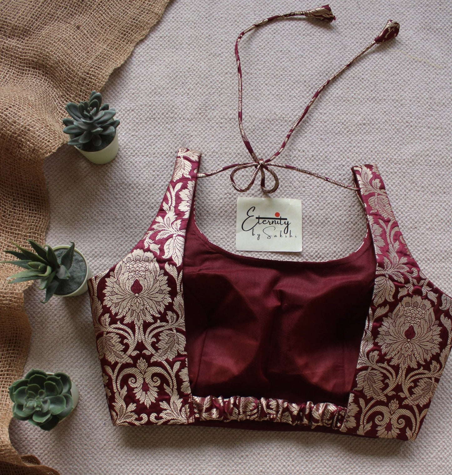 Maroon Brocade Elastic Blouse - Eternity by Sakshi