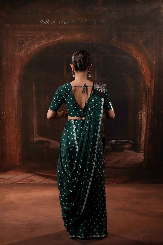 Green with Red Modal Bandhani Saree - Eternity by Sakshi