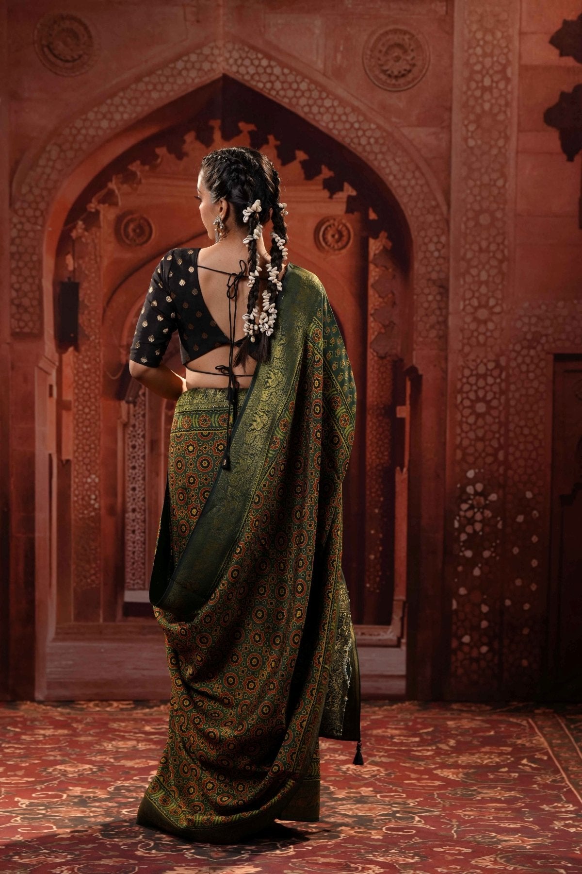 Morpankh Ajrakh Dola Silk Saree - Eternity by Sakshi