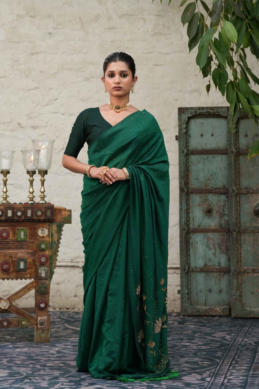 Green Ratrani Handwork Saree - Eternity by Sakshi