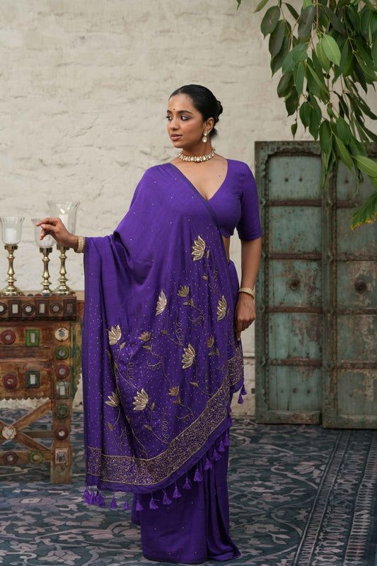 Purple Ratrani Handwork Saree - Eternity by Sakshi