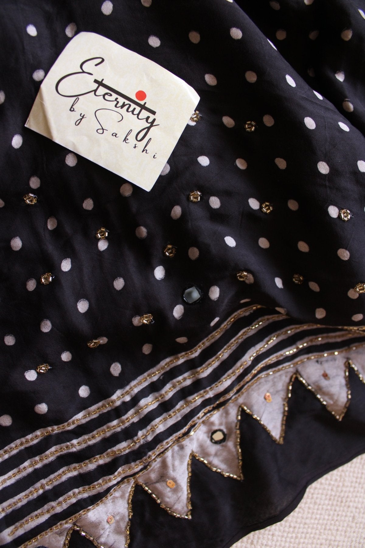 Smoky Ajrakh Modal Silk Saree with Artisan Handwork - Eternity by Sakshi