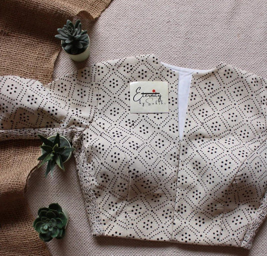 Vanilla + Raspberry (Ajrakh Stretchable) (Combo Blouse) - Eternity by Sakshi