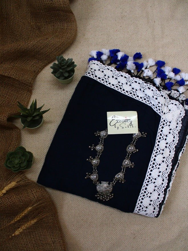 Navy Blue Mul Cotton Garage Saree - Eternity by Sakshi