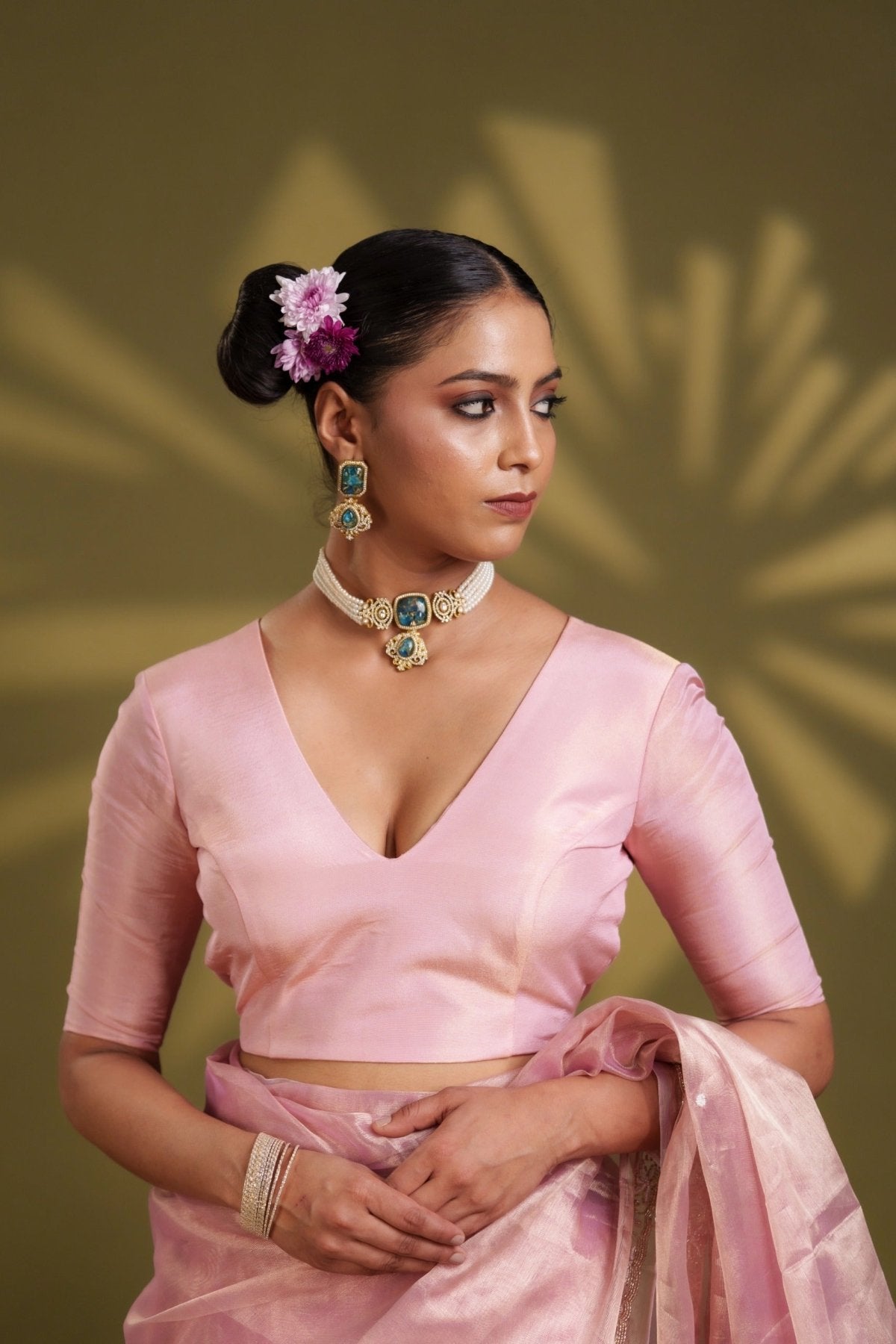 Light Pink Tissue Elastic Blouse - Eternity by Sakshi