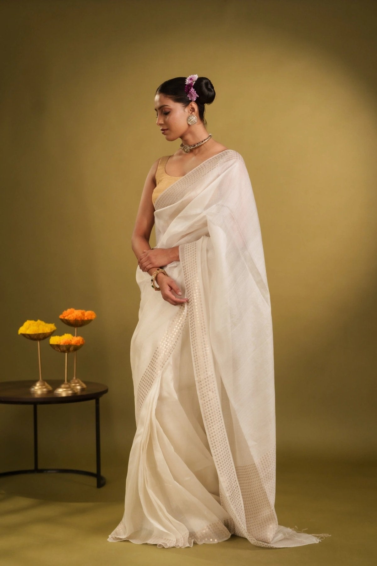 White Sundari Saree - Eternity by Sakshi
