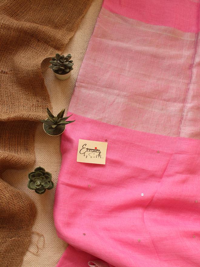 Baby Pink Raina Linen Saree - Eternity by Sakshi