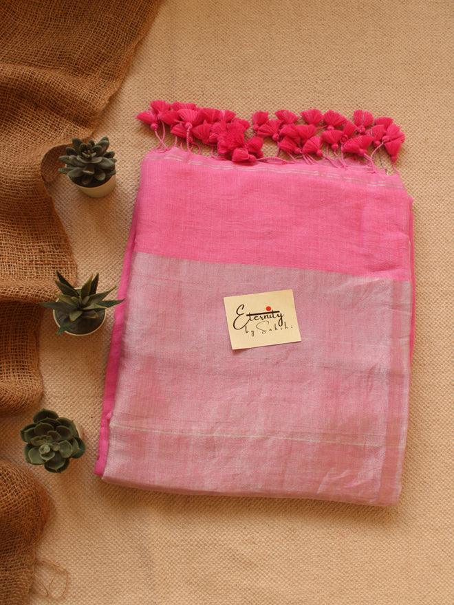 Baby Pink Raina Linen Saree - Eternity by Sakshi