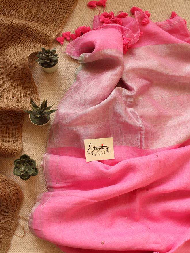 Baby Pink Raina Linen Saree - Eternity by Sakshi
