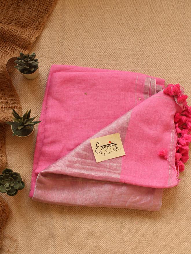 Baby Pink Raina Linen Saree - Eternity by Sakshi