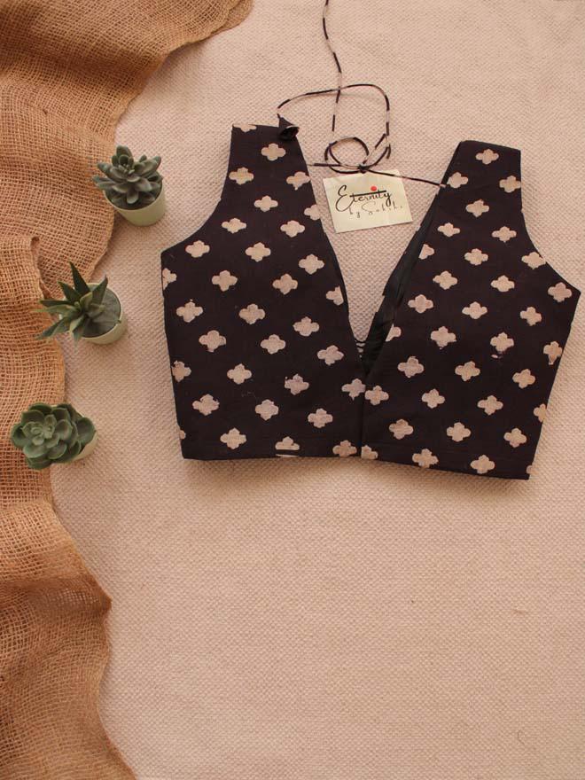 Black Ajrakh Mughal Blouse - Eternity by Sakshi