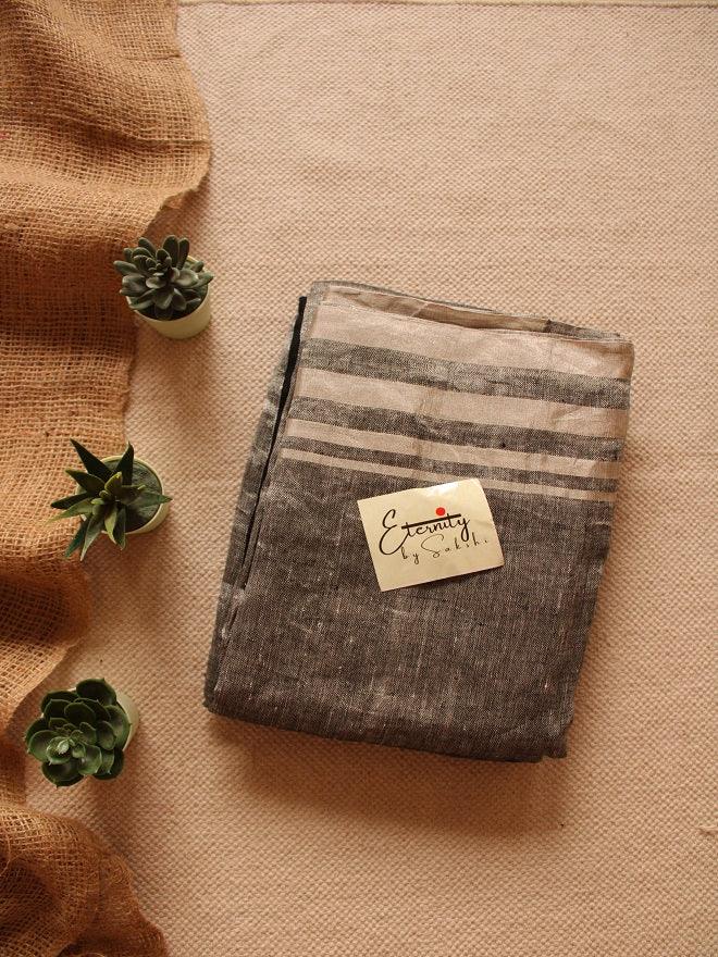 Black Linen Saree - Eternity by Sakshi