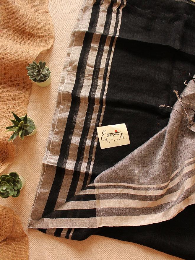 Black Linen Saree - Eternity by Sakshi