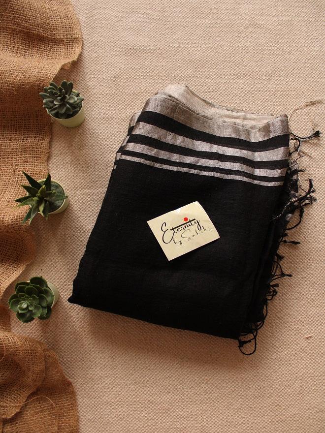 Black Linen Saree - Eternity by Sakshi