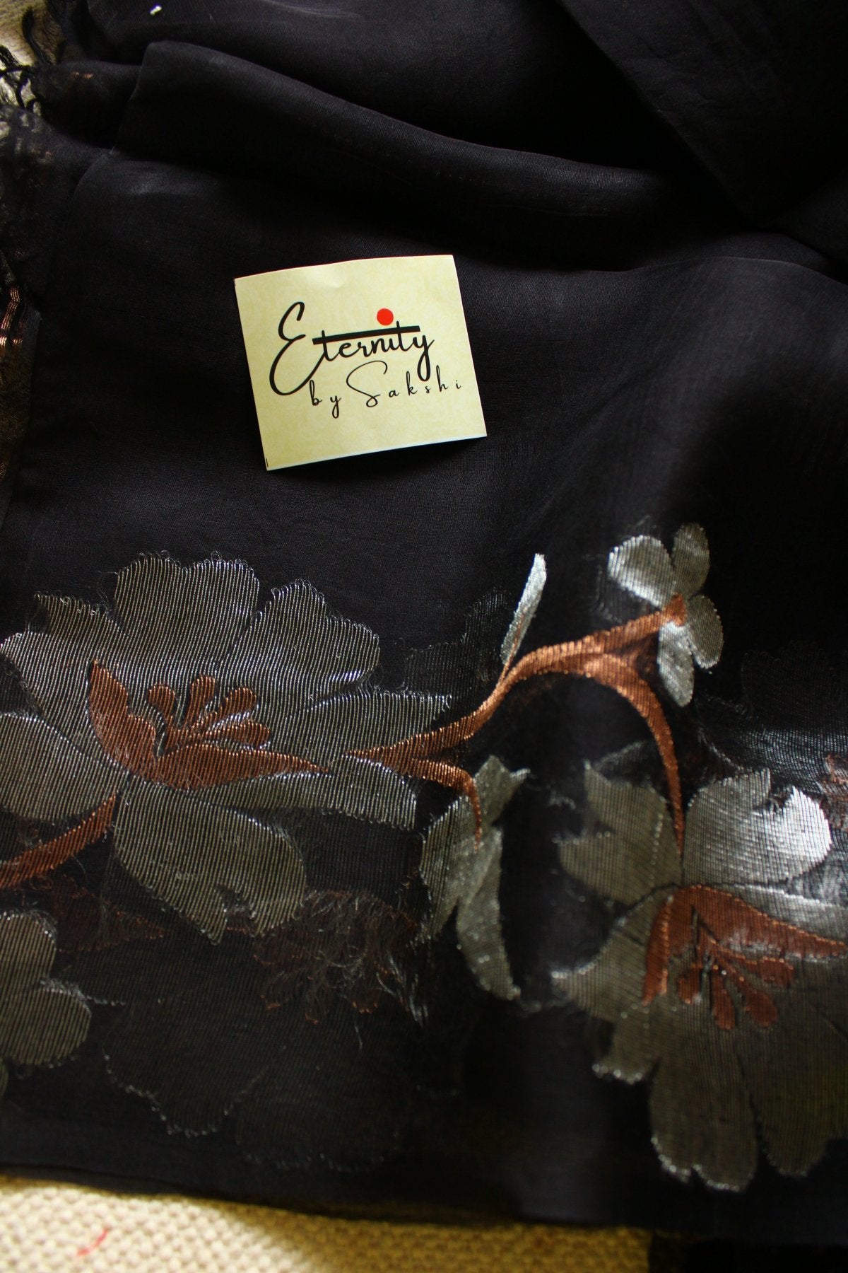 Black Muslin Silk Saree - Eternity by Sakshi