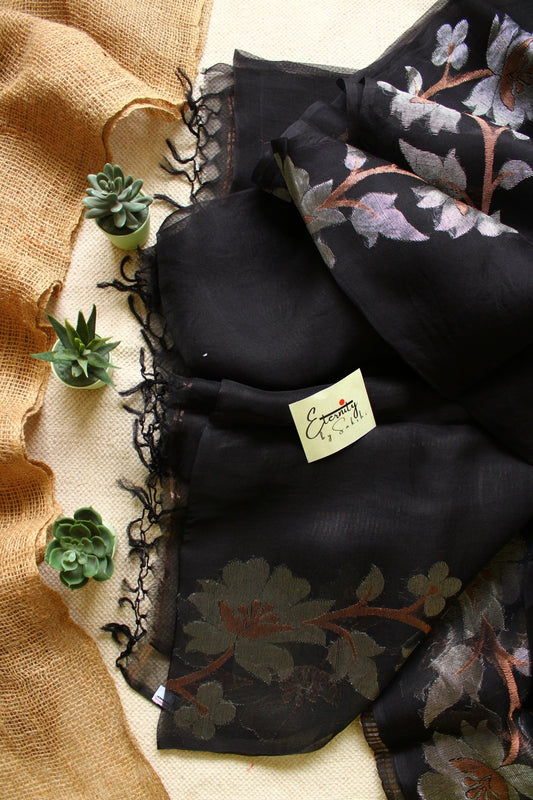 Black Muslin Silk Saree - Eternity by Sakshi