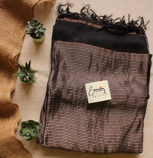 Black Muslin Silk Saree + Silver Noorie Blouse Combo - Eternity by Sakshi