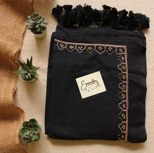 Black Noor Saree + Black Gulnaar Brocade Blouse Combo - Eternity by Sakshi