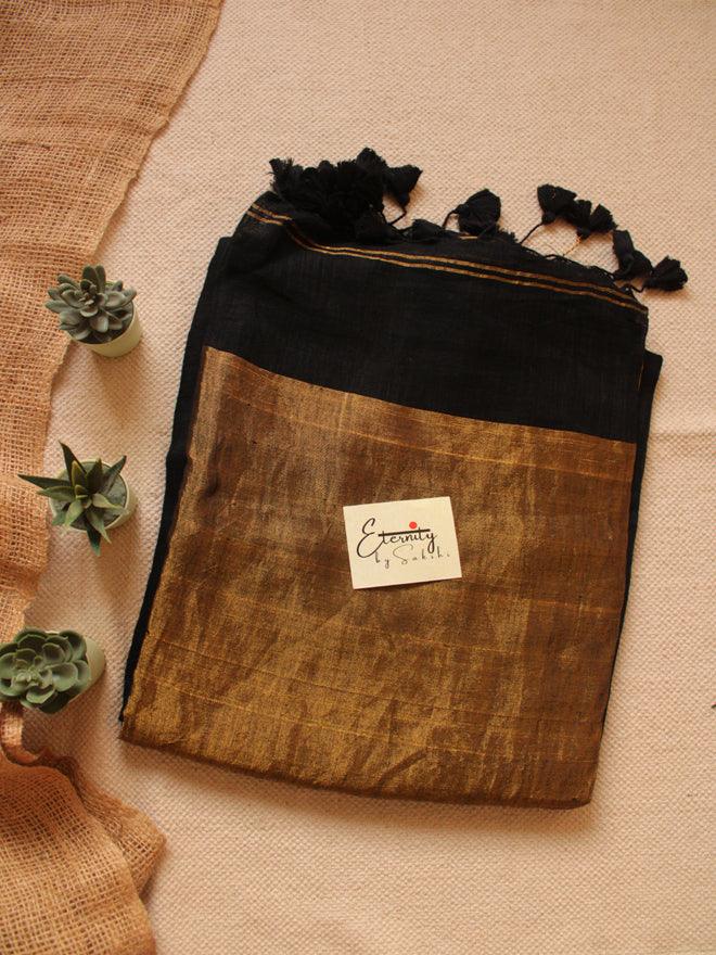 Black Raina Linen Saree - Eternity by Sakshi