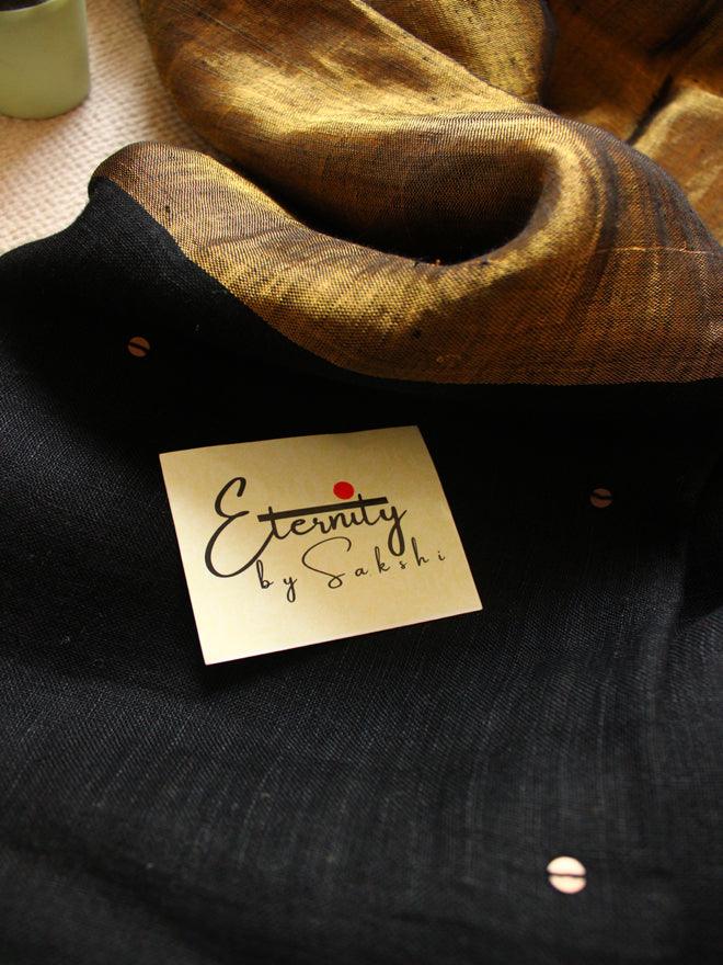 Black Raina Linen Saree - Eternity by Sakshi