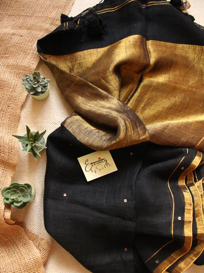 Black Raina Linen Saree - Eternity by Sakshi