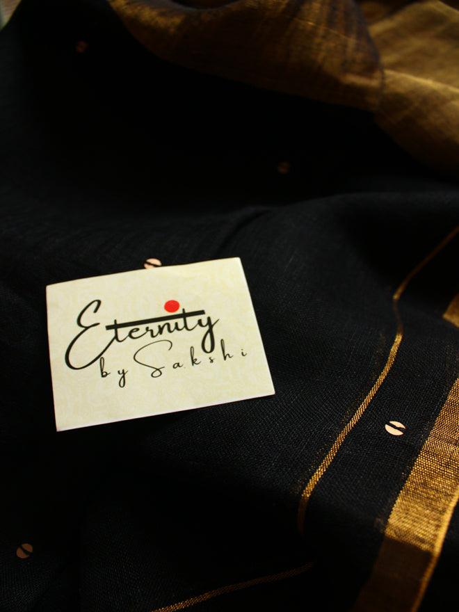 Black Raina Linen Saree - Eternity by Sakshi