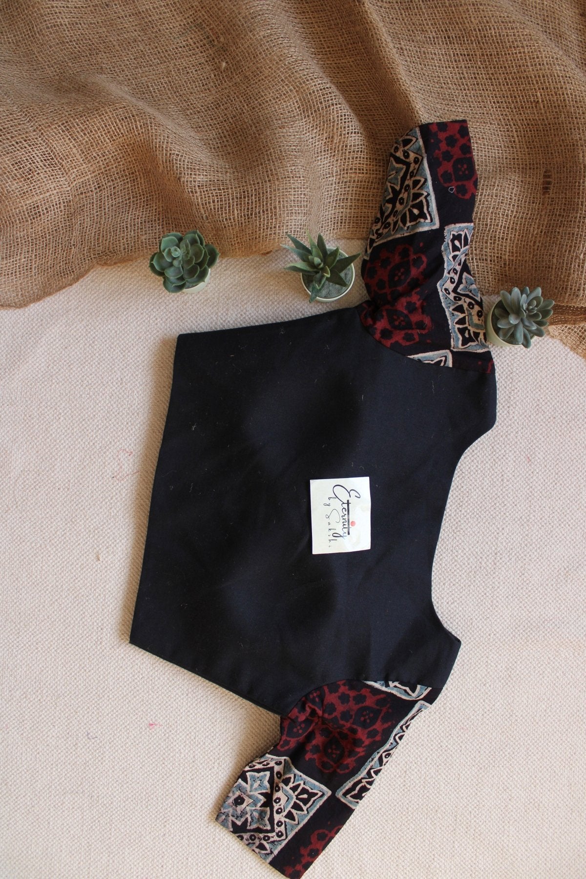 Black Sleeves Black Ajrakh Blouse - Eternity by Sakshi