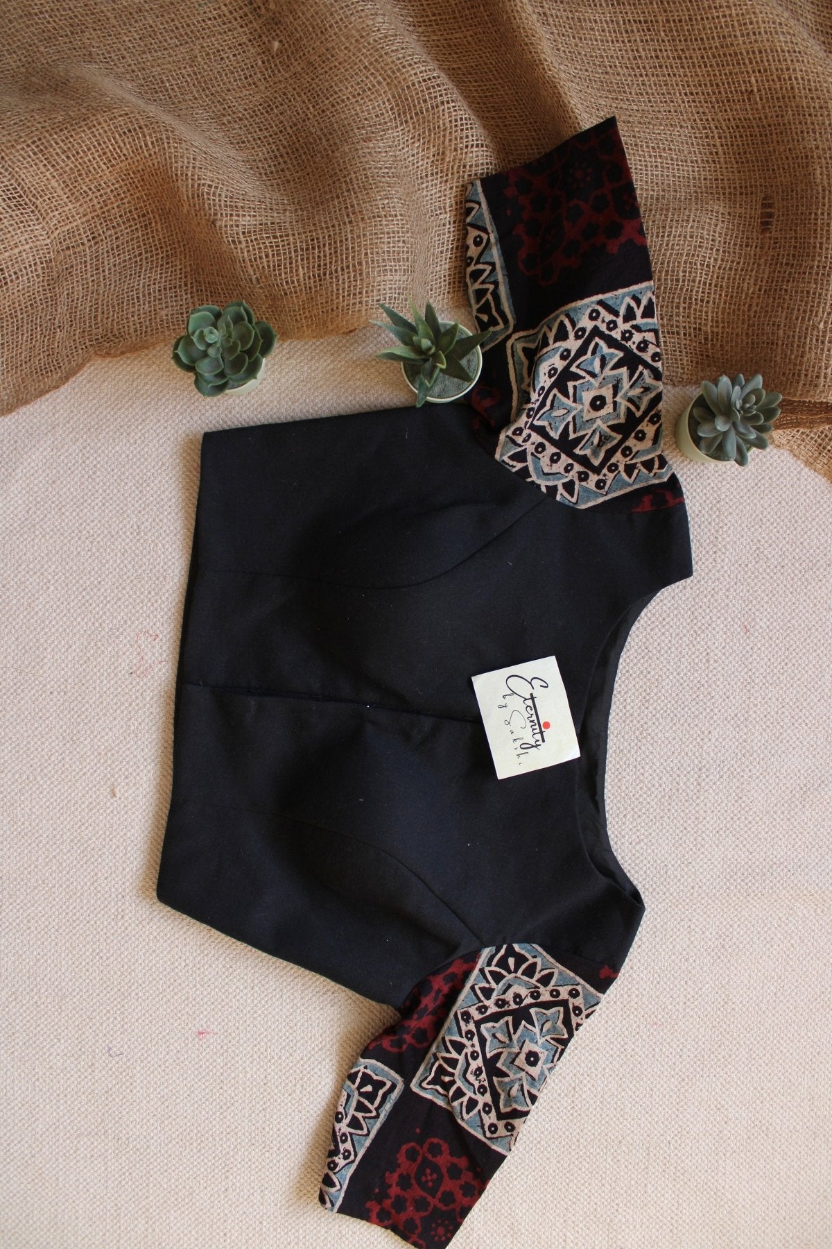 Black Sleeves Black Ajrakh Blouse - Eternity by Sakshi