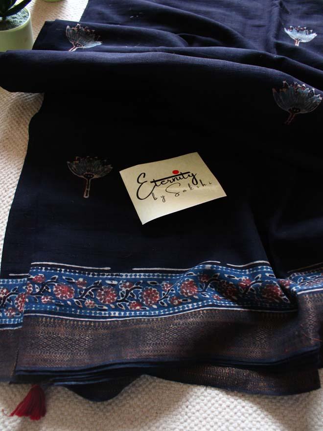 Black with Blue Border Mangalgiri Saree - Eternity by Sakshi