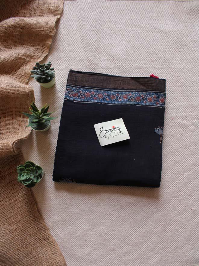 Black with Blue Border Mangalgiri Saree - Eternity by Sakshi
