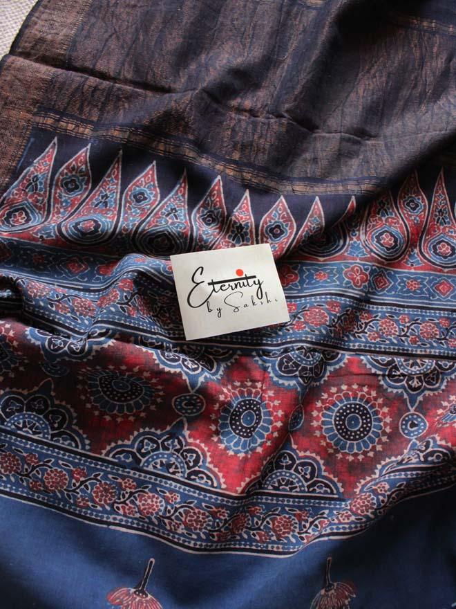 Black with Blue Border Mangalgiri Saree - Eternity by Sakshi