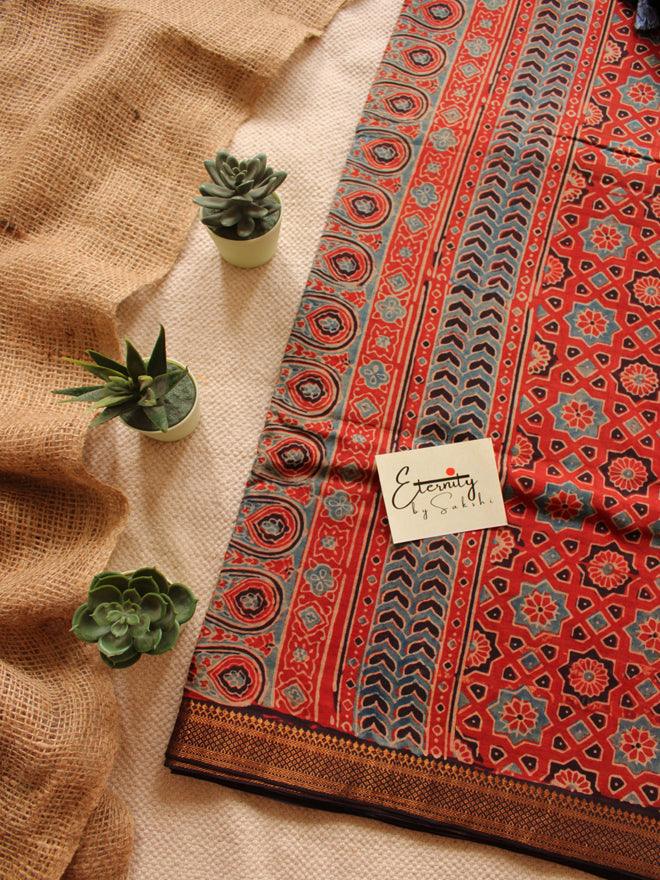 Black with Red Border Mangalgiri Saree - Eternity by Sakshi
