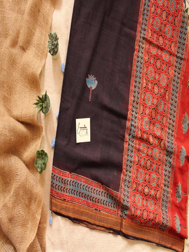Black with Red Border Mangalgiri Saree - Eternity by Sakshi