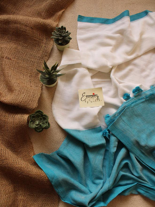 BLUE AND WHITE BREEZY SAREE - Eternity by Sakshi