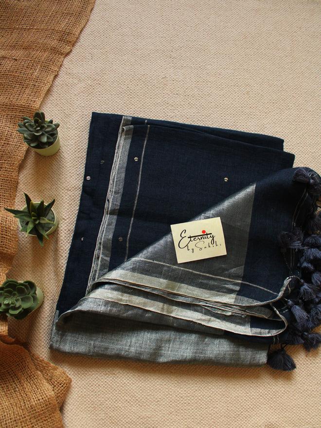 Blue Raina Linen Saree - Eternity by Sakshi