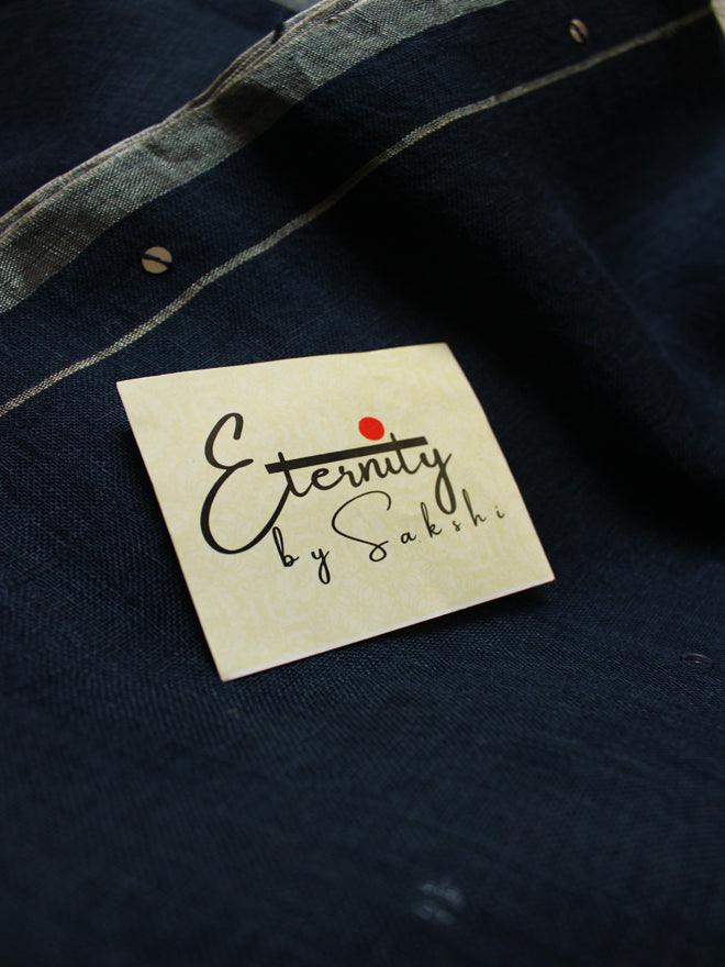 Blue Raina Linen Saree - Eternity by Sakshi