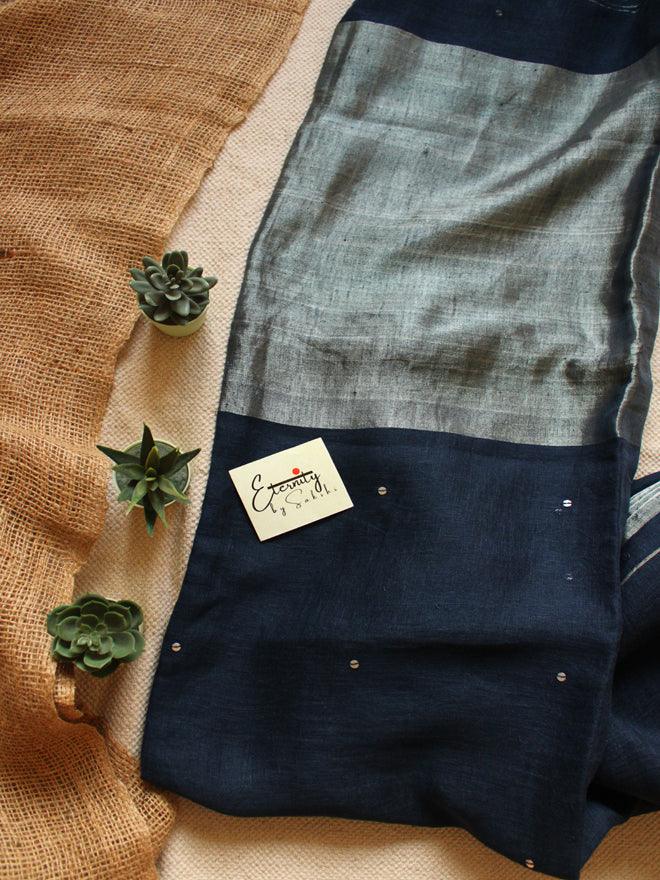 Blue Raina Linen Saree - Eternity by Sakshi