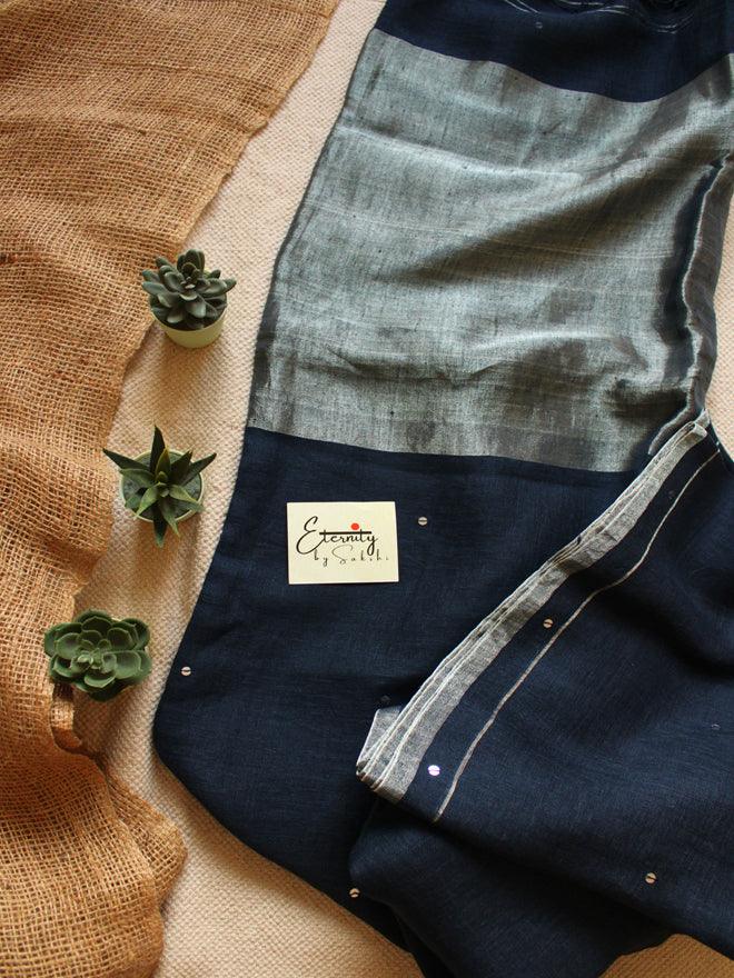 Blue Raina Linen Saree - Eternity by Sakshi