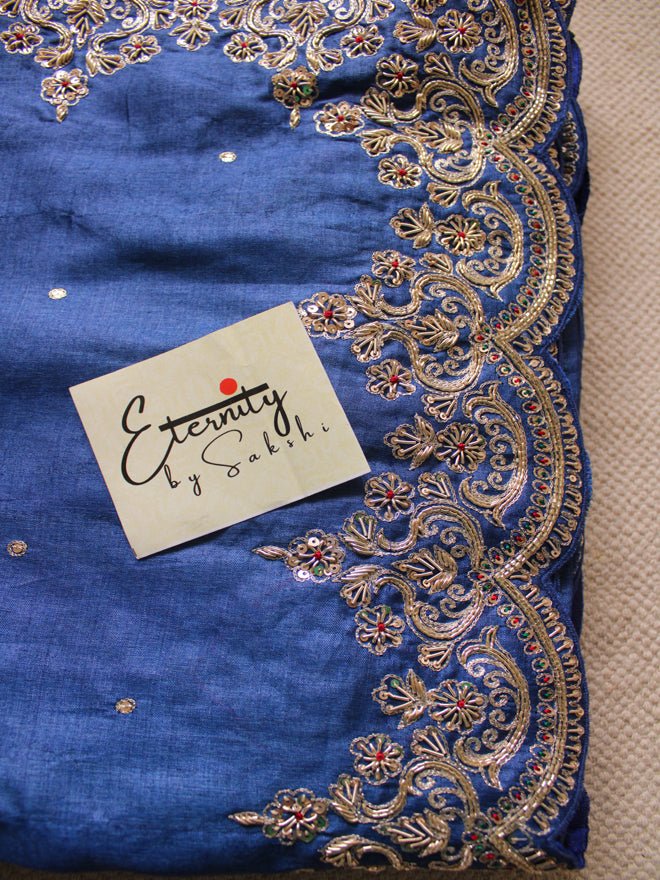 Blue Tussar Handwork Saree - Eternity by Sakshi
